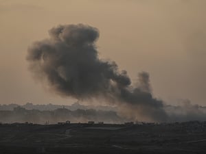 Smoke rises following an Israeli airstrike in the Gaza Strip