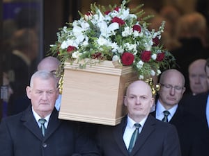 The coffin of Lord John Prescott is carried out of Hull Minster