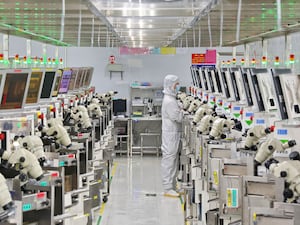 A man works at a chip manufacturing facility in Nantong, eastern China