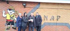  (L-R) Jean Levett, donor Sienna Ahir,  Kim Punter, and SNAP chairman Bob Heighway.