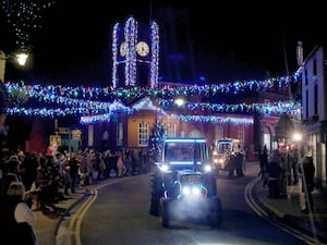 Driving through Kington town the tractors were greeted by cheering crowds of people. Image: Andy Compton