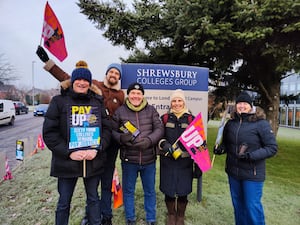 Teachers were picketing outside Shrewsbury College's London Road campus 