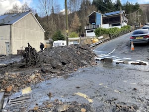 Debris on a street in Cwmtillery, Wales