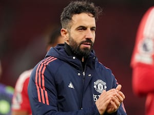 Manchester United head coach Ruben Amorim claps after the Premier League match against Bournemouth at Old Trafford