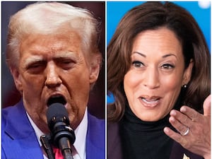 Donald Trump, left, Kamala Harris, right