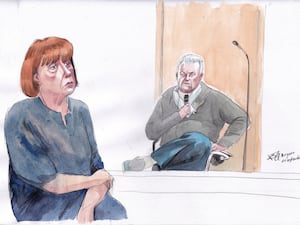 A court sketch showing Gisele Pelicot and ex-husband Dominique Pelicot during his trial