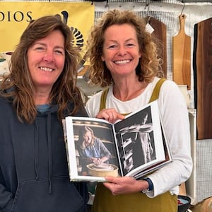 Kate Humble with Gill of Sytch Farm Studios.