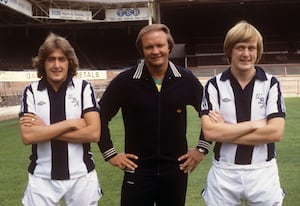 Atkinson alongside new signings, Gary Owen and Peter Barnes