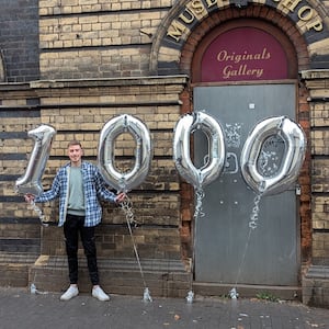 Huw Rees celebrating after his petition passed 1,000 signatures.