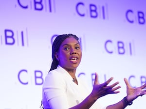 Kemi Badenoch speaking to the audience at the CBI conference