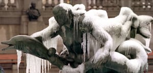 A frozen fountain in Trafalgar Square