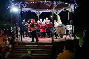 The Bracken Trust Singers entertained residents with Carols at the Bandstand in Llandrindod Wells recently. Image: Andy Compton