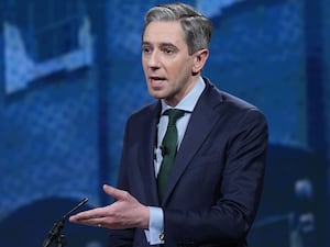 Taoiseach and Fine Gael leader Simon Harris during the final TV leaders’ debate at RTE studios in Donnybrook, Dublin