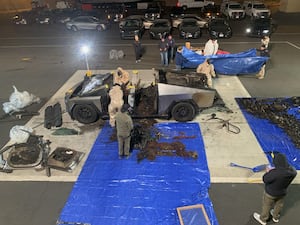 The Tesla Cybertruck involved in an explosion outside the Trump Hotel in Las Vegas being examined