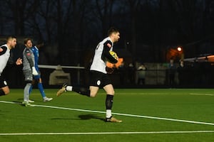 Matty Stenson scored twice at Bedford Town, but was feeling his calf muscle at the end