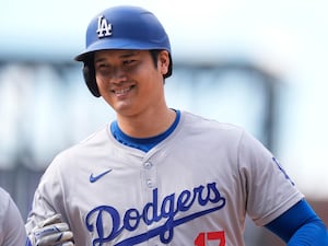 Los Angeles Dodgers star Shohei Ohtani smiles