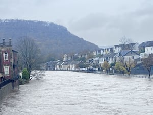 The River Taff flooding in Pontypridd, Wales