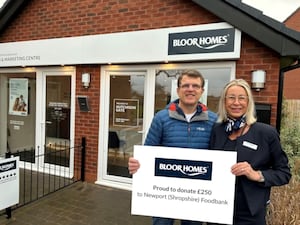 Matthew Partridge, Newport Food Bank Manager and Emma Hodgkinson, Sales Advisor at Hutchison Gate 