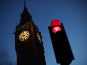 Red traffic light at Westminster