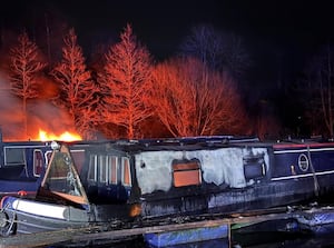 The fire at Chirk Marina. Picture: NWFRS Wrexham Green Watch