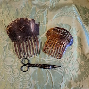 Tortoiseshell combs and a candle snuffer to be displayed in The Room At The Back.   