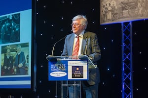 David Williams accepting his award at the Heritage Railway Association Awards ceremony at Newcastle. Picture: Jack Boskett Media Ltd/Severn Valley Railway.