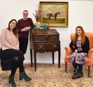 Alexander Clement, Halls Fine Art’s Asian art and watches specialist and senior general valuer with silver, jewellery and bijouterie specialist Maryanne Lineker-Mobberley (left) and Abigail Molenaar, paintings specialist.

 