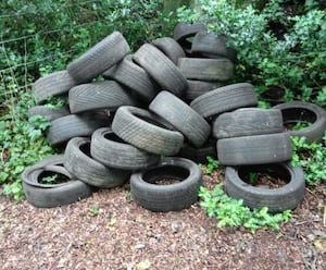 An example of fly-tipping in Shropshire. Tyres that were dumped in Lee Brockhurst. Picture: Shropshire Council.