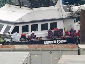 A group of people thought to be migrants are brought in to Dover from a Border Force vessel