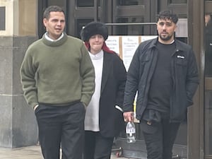 Tyron Frampton (left), known by the stage name Slowthai, accompanied by his wife Anne-Marie, leaving Oxford Crown Court