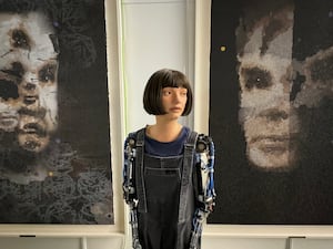 Ai-Da with the Alan Turing portrait