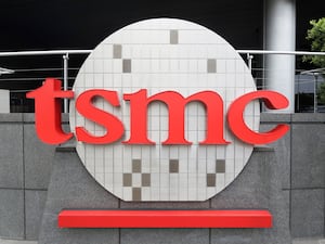 Signage at TSMC headquarters in Hsinchu, Taiwan