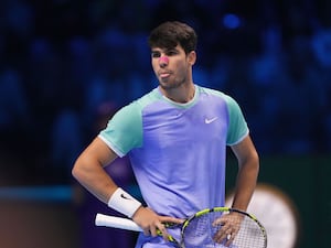 Carlos Alcaraz looks frustrated during his loss to Alexander Zverev