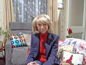 Helen Worth on the Coronation Street set