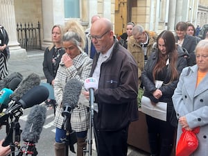 David Knight, the uncle of Mason Rist, speaks to the media with his sister Nikki Knight (PA)