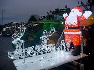 Santa, his sleigh and the reindeers on one of the tractors at the event. Image: Andy Compton