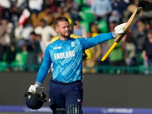 Ben Duckett celebrates his century