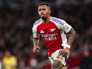 Gabriel Jesus runs during Arsenal's game with Palace