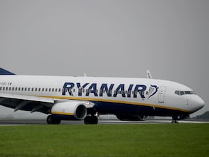 A Ryanair plane on a runway