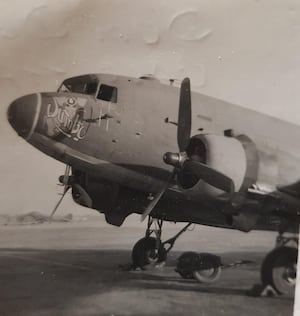 One of the Dakotas, named "Jumbo", that Sqn Ldr Mellor crewed.