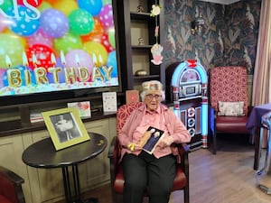 Iris celebrated her 100th birthday at Oxbow Manor in Shrewsbury.