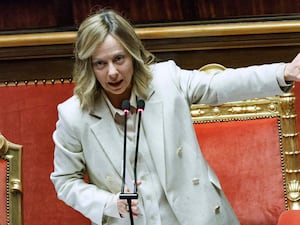 Italy’s Prime Minister Giorgia Meloni gestures during the Senate session in Rome