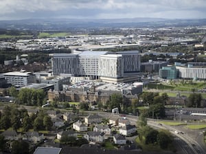 Aerial view showing the Queen Elizabeth University Hospital and the Royal Hospital for Children