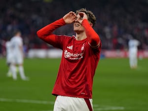 Nottingham Forest’s Ryan Yates celebrates scoring the opening goal against Luton