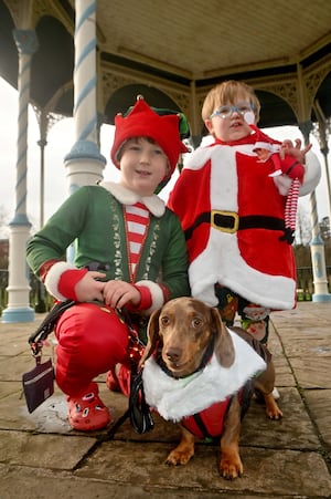 Oliver Evans, six, and Ronnie Evans, two, with Darcy the dog