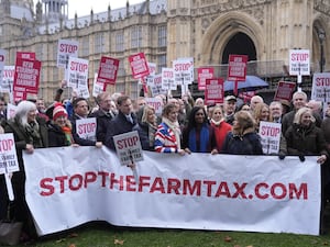 Conservative MPs join farmers protest outside the Houses of Parliament in central London over the changes to inheritance tax (IHT) rules in the recent budget