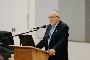 Holocaust survivor Manfred Goldberg talking to pupils at Burton Borough School in Newport. Picture: Jamie Ricketts