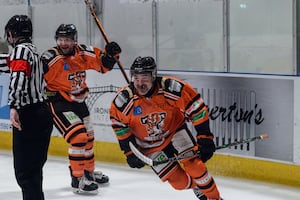 Vladimir Luka celebrates his goal for Telford Tigers 2 (Picture: Tiff Barber Photography)