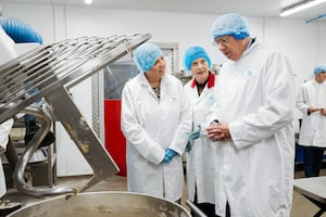 The Duke of Gloucester, Prince Richards, visits Market Drayton's Gingerbread Factory, Image on Food. Gingerbread Man Factory.