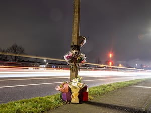 Floral tributes at the scene of the fatal hit-and-run in Blanchardstown Road North, west Dublin